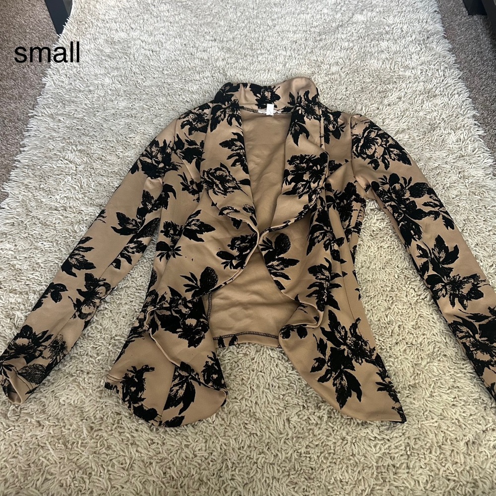 Floral Tan and Black Women's Jacket